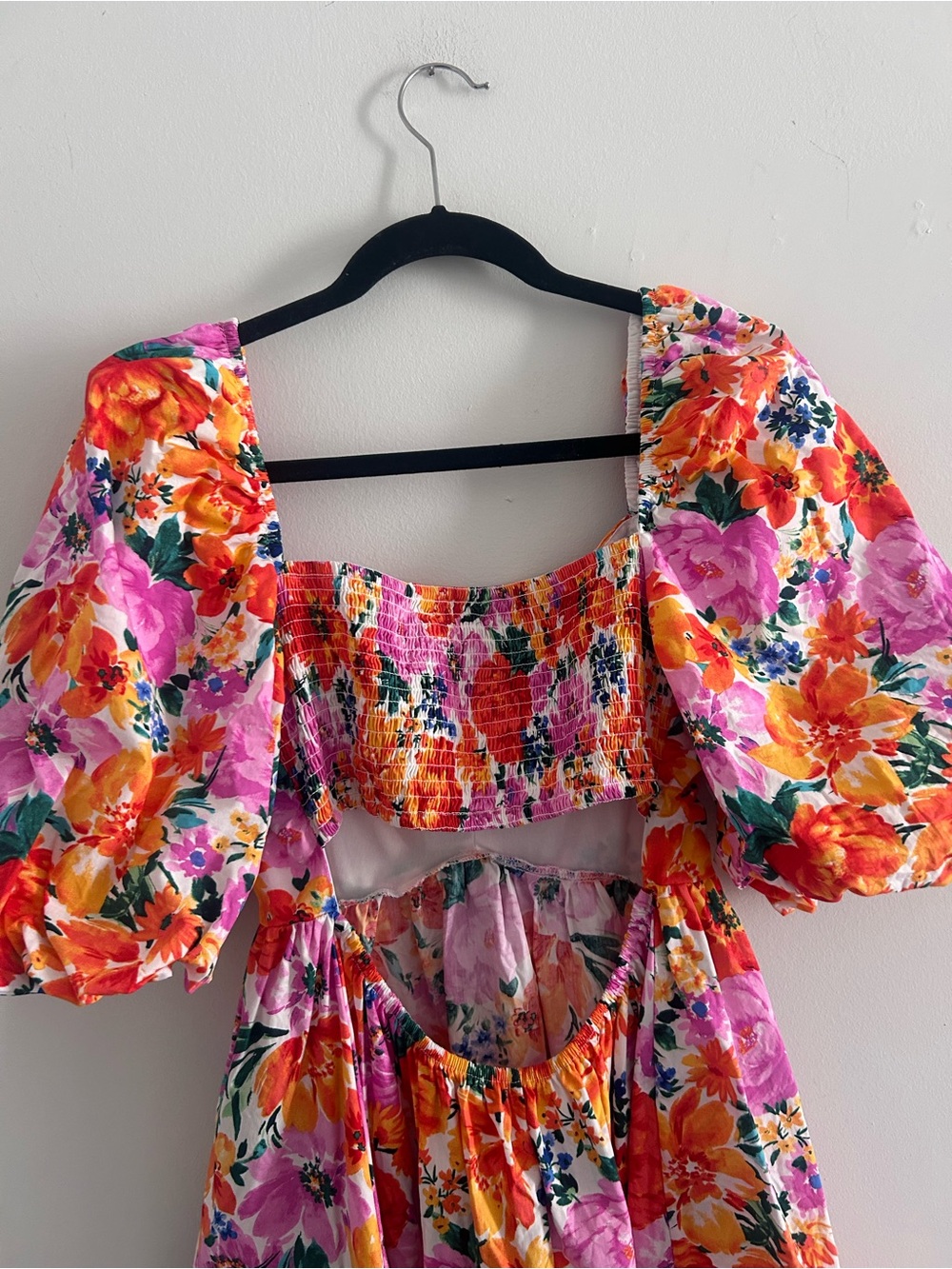 Altar'd State Floral puff sleeve cut out back cotton blend Mini Dress - Picture 10 of 10